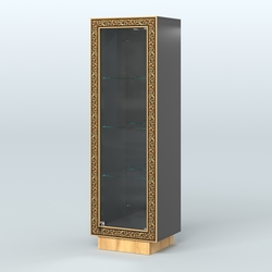 Низкая витрина с декором и тремя прозрачными полками НБА-3, Черный и Дуб Золотистый 10-U1148