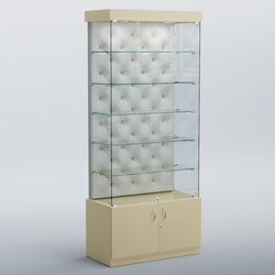 Высокая стеклянная витрина КАПИТОНЕ №501, Крем вайс + Экокожа белая