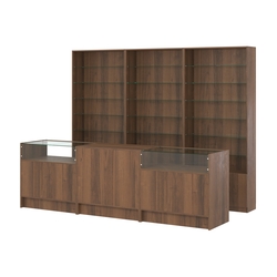 Комплект стеллажей со стеклянными полками U-6 №12 и прилавков ЭК-02, Орех