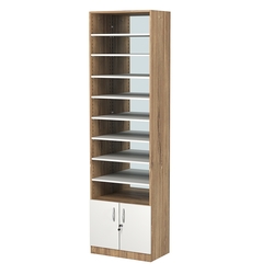 Стеллаж из ДСП с 8-ю полками 350x600 мм серии LEVEL-8 №6-2 (З/C - ЗЕРКАЛО), Дуб Канзас коричневый + Белый