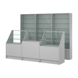 Комплект витрин с регулировочными полками NE-6 №12 и прилавков ЭК-7, Серый