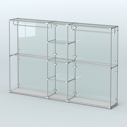 Торговая система ХРОМ (задняя стенка - стекло) 3030 мм с прозрачными полками и поручнями №4, Серый