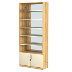 Стеллаж из ДСП с 5-ю полками 350x900 мм серии LEVEL-5 №13-2 (З/C - ЗЕРКАЛО), Дуб Золотистый и Крем Вайс