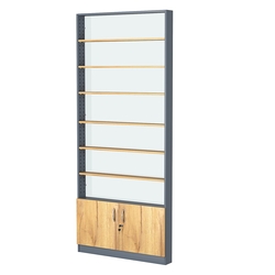 Стеллаж из ДСП с 6-ю полками 100x900 мм серии LEVEL-6 №8-1 (З/C - СТЕКЛО), Темно-серый и Дуб Золотистый