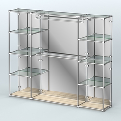 Торговая система ХРОМ (задняя стенка - зеркало) 2430 мм с прозрачными полками и поручнями №3, Дуб Сонома