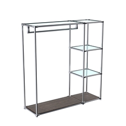 Хромированный стенд-вешало TD-40 №1-1 Хром с полками стекло 6мм, Дуб Венге