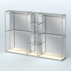 Торговая система ХРОМ (задняя стенка - зеркало) 3600 мм с зеркальными полками и поручнями №4, Крем Вайс