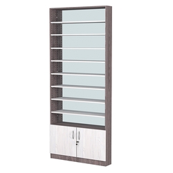 Стеллаж из ДСП с 8-ю полками 150x900 мм серии LEVEL-8 №9-2 (З/C - ЗЕРКАЛО), Ясень Анкор темный + Ясень Анкор светлый