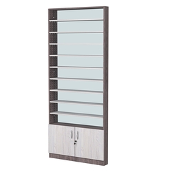 Стеллаж из ДСП с 9-ю полками 100x900 мм серии LEVEL-9 №8-2 (З/C - ЗЕРКАЛО), Ясень Анкор темный + Ясень Анкор светлый