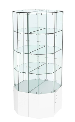 Стеклянная высокая островная витрина с прозрачным верхом серии Истра №805-О, Белый