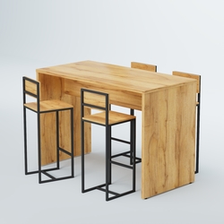 Комплект барный стол "Кофе-брейк" №1 и стулья, Дуб Золотистый