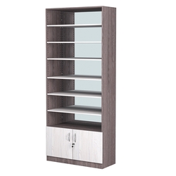 Стеллаж из ДСП с 6-ю полками 400x900 мм серии LEVEL-6 №14-2 (З/C - ЗЕРКАЛО), Ясень Анкор темный + Ясень Анкор светлый