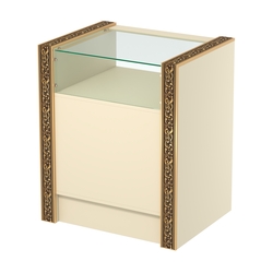 Недорогой прилавок с прозрачным верхом и декоративными молдингами №ПДМ-2-600, Крем Вайс