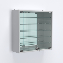 Витрина настенная №201-6А с пятью полками и зеркальной стенкой, Серый