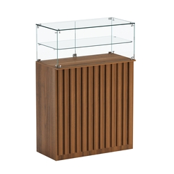 Торговый прилавок прямоугольный с планками и одной полкой ПРИЛИВ №2, Орех