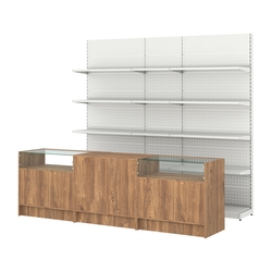 Комплект металлических стеллажей с полками и прилавков ЭК-2, Дуб Канзас коричневый