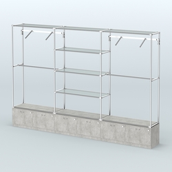 Торговая система ХРОМ без ДСП 3600 мм с тумбами Т15, прозрачными полками и поручнями №6, Метрополитан Грей