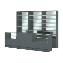 Комплект витрин с наклонными полками SL-6 №12-2 и прилавков ЭК-3, Темно-Серый