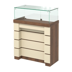 Торговый прилавок с утопленным фасадом и широкими ящиками №УФ-4-900, Орех + Крем Вайс