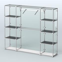 Торговая система ХРОМ (задняя стенка - стекло) 2430 мм с тонированными полками и поручнями №11, Ясень Анкор светлый