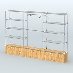 Торговая система ХРОМ без ДСП 3600 мм с тумбами Т14, Т21, прозрачными полками и поручнями №5, Дуб Золотистый