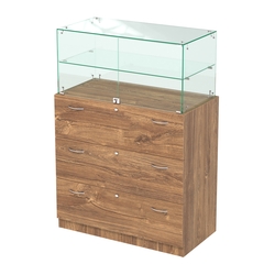 Прилавок с распашными дверками в стеклянной части Селена-101, Дуб Канзас коричневый