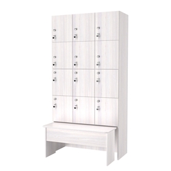 Шкаф для раздевалок сзадвижной скамейкой КОМБО-Квартет №3-2, Ясень Анкор светлый