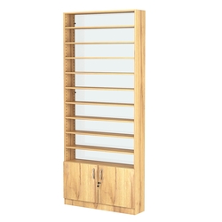 Стеллаж из ДСП с 9-ю полками 200x900 мм серии LEVEL-9 №10-1 (З/C - СТЕКЛО), Дуб Золотистый