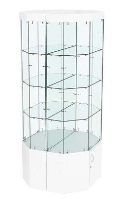 Стеклянная высокая островная витрина с подсветкой серии Истра №801-О, Белый