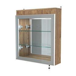 Витрина настенная №1-4А с подсветкой и зеркалом серии Collecto, Дуб Канзас коричневый