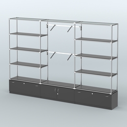 Торговая система ХРОМ без ДСП 3600 мм с тумбами Т11, Т21, полками ДСП и поручнями №4, Черный