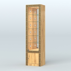 Витрина с декором и стеклянными полками №ВБА-504С, Дуб Золотистый