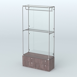 Торговая система ХРОМ (задняя стенка - стекло) 1200 мм №1-2 с тумбой Т-14 и поручнями, Ясень Анкор темный