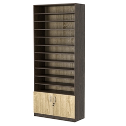 Стеллаж из ДСП с 10-ю полками 350x900 мм серии LEVEL-10 №13 (З/C - ДВП), Дуб Венге + Дуб Сонома