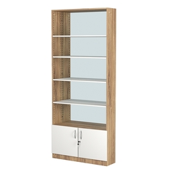 Стеллаж из ДСП с 4-мя полками 250x900 мм серии LEVEL-4 №11-2 (З/C - ЗЕРКАЛО), Дуб Канзас коричневый + Белый