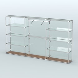 Торговая система ХРОМ (задняя стенка - стекло) 3600 мм с прозрачными полками и поручнями №9, Орех