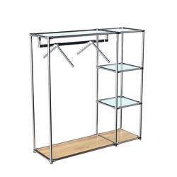 Хромированный стенд-вешало TD-43 №1-1 Хром (с прозрачными полками стекло 6мм), Дуб Золотистый