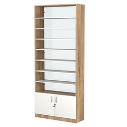 Стеллаж из ДСП с 7-ю полками 300x900 мм серии LEVEL-7 №12-1 (З/C - СТЕКЛО), Дуб Канзас коричневый + Белый