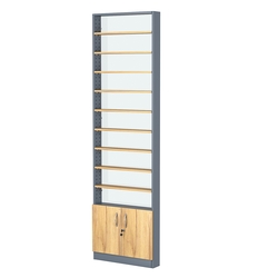 Стеллаж из ДСП с 9-ю полками 100x600 мм серии LEVEL-9 №1-1 (З/C - СТЕКЛО), Темно-Серый  + Дуб Золотистый