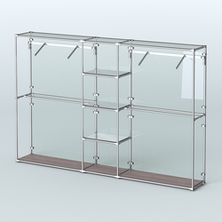 Торговая система ХРОМ (задняя стенка - стекло) 3600 мм с зеркальными полками и поручнями №12, Ясень Анкор темный