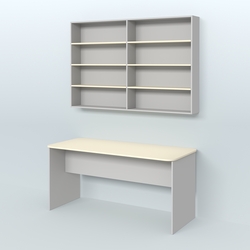 Распаковочный большой стол с антресолью для аптеки Р-05, Серый + Крем Вайс