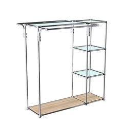 Хромированный стенд-вешало TD-42 №1-1 Хром (с прозрачными полками стекло 6мм), Дуб Сонома