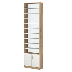 Стеллаж из ДСП с 9-ю полками 200x600 мм серии LEVEL-9 №3-1 (З/C - СТЕКЛО), Дуб Канзас коричневый + Белый