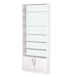 Стеллаж из ДСП с 6-ю полками 200x900 мм серии LEVEL-6 №10-1 (З/C - СТЕКЛО), Ясень Анкор светлый