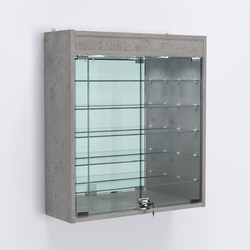 Витрина настенная №201-8А с пятью полками, подсветкой и зеркалом, Бетон Чикаго светло-серый F186 ST9