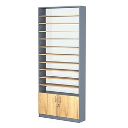 Стеллаж из ДСП с 10-ю полками 250x900 мм серии LEVEL-10 №11-1 (З/C - СТЕКЛО), Темно-Серый  + Дуб Золотистый