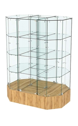 Стеклянная островная низкая прозрачная витрина серии Истра №809-О-450, Дуб Золотистый