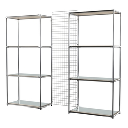 Сетчатый стеллаж СТИЛЬ с зеркальными полками и решеткой №31-4, Дуб Сонома