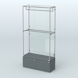 Торговая система ХРОМ (задняя стенка - стекло) 1200 мм №1-3 с тумбой Т-15 и поручнями, Темно-Серый