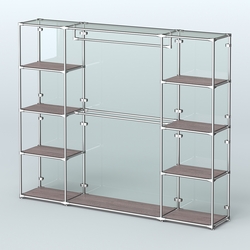 Торговая система ХРОМ (задняя стенка - стекло) 2430 мм с полками ДСП и поручнями №3, Ясень Анкор темный